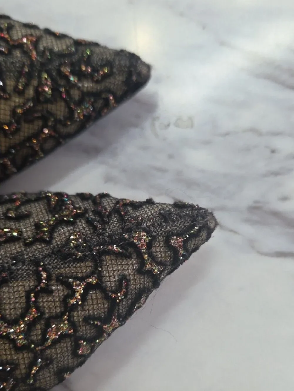 Christian Louboutin Metallic Gold and Black Lace Pointed-Ankle Boots